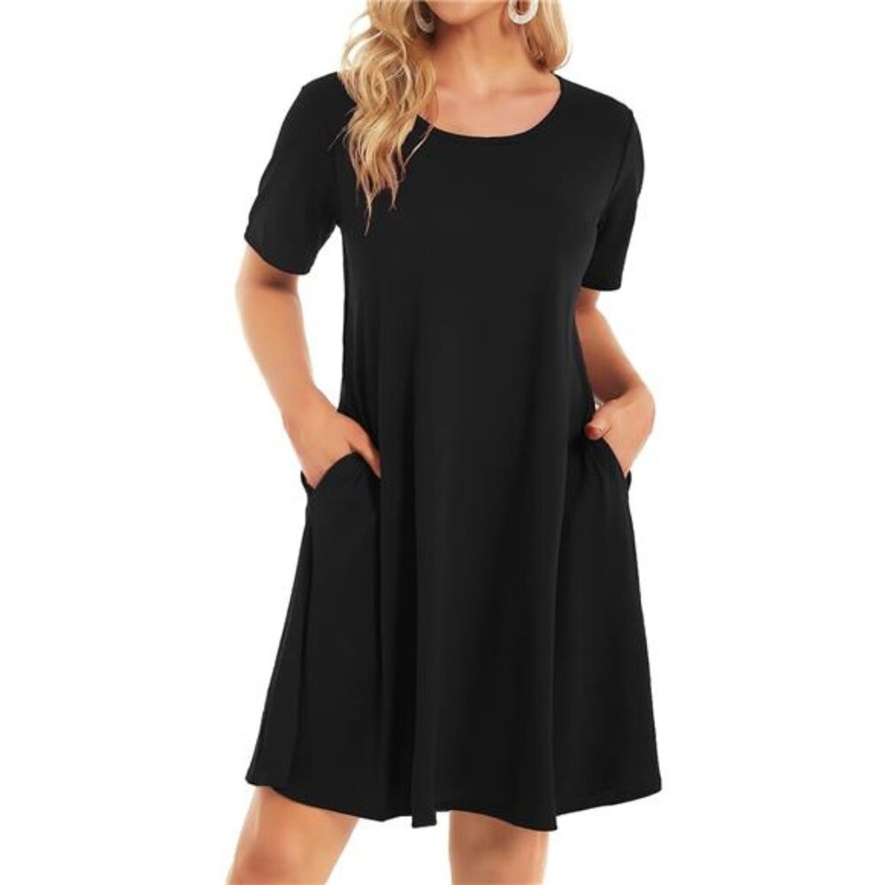 Womens Summer Dresses Beach Casual Loose Tshirt Floral Short Sleeve Flowy